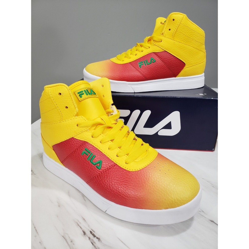 RARE FILA Impress LL Fade Men's Size 8.5 High Top Sneaker Yellow Red Shoes Mid